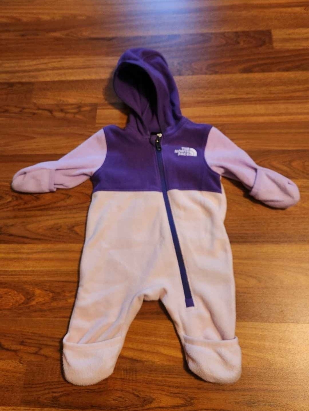 The North Face Purple and Light Pink Hooded Fleece Baby One-Piece